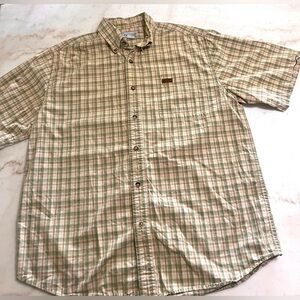 Carhartt Mens  Large Green/Beige Plaid Short Sleeve Button Down Shirt.